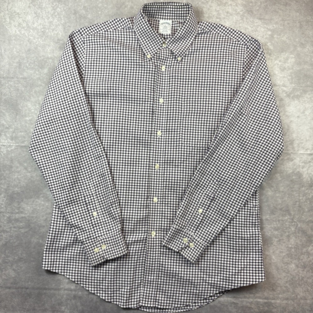 Brooks Brothers Button Down Shirt Mens L‎ Purple Check Regent Oxford Preppy - Picture 2 of 8